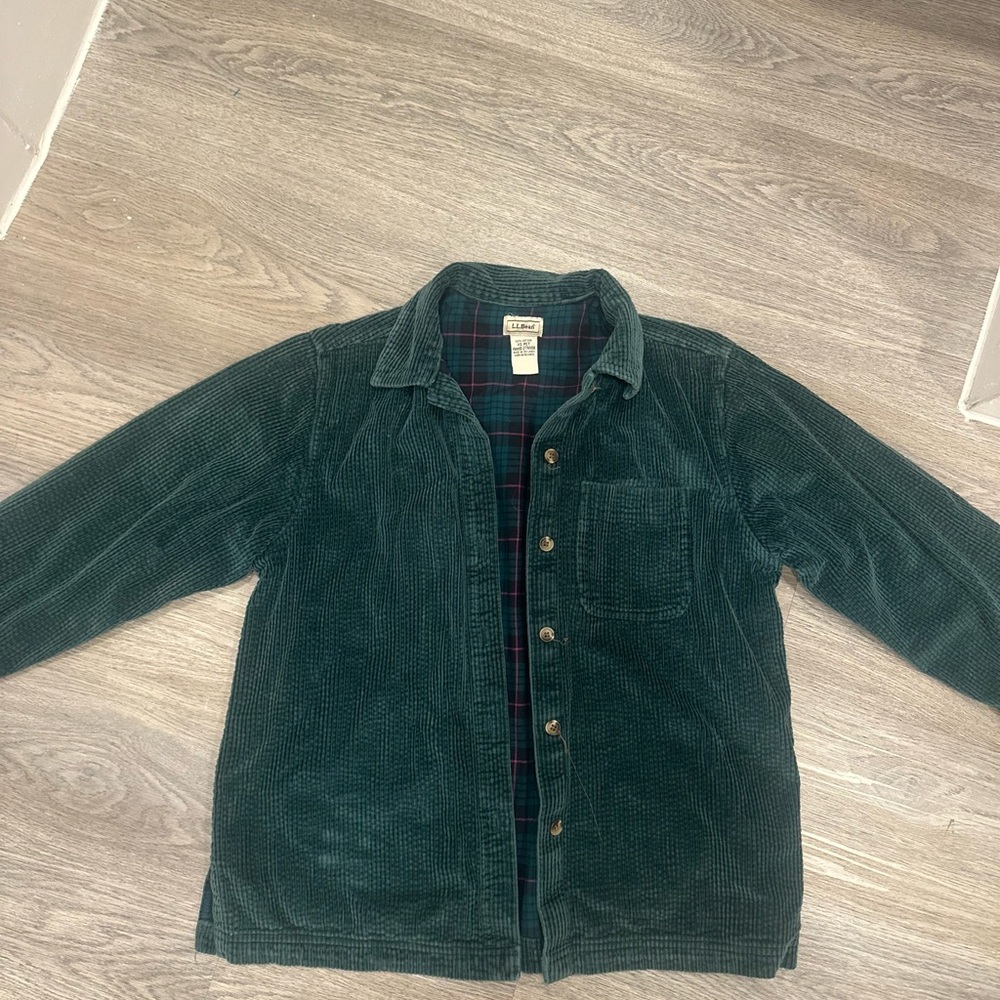 Green Corduroy Jacket with Plaid Lining